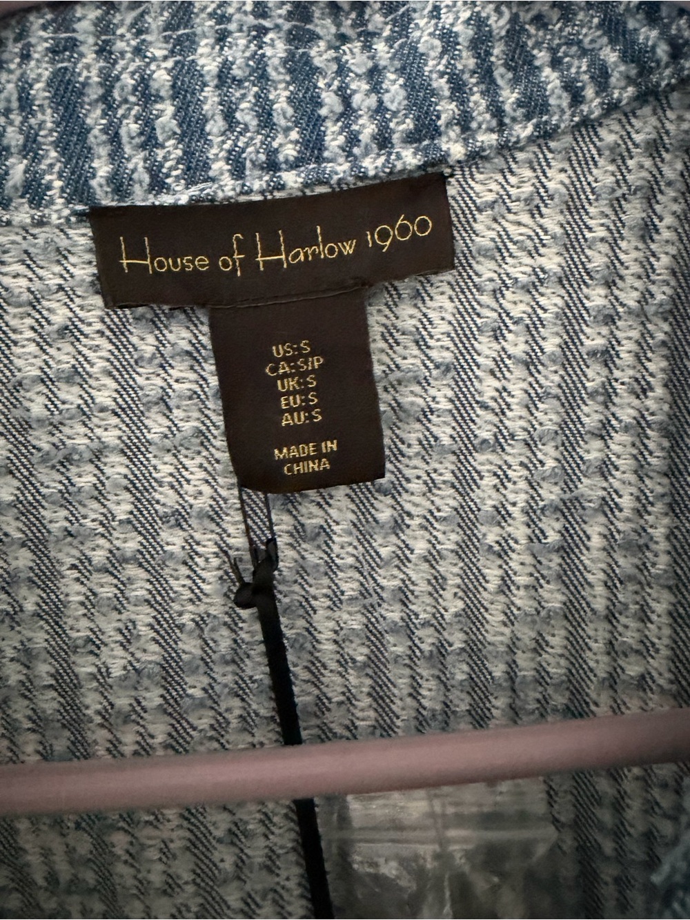House of Harlow Cropped Blue Tweed Short-Sleeve Jacket - Picture 2 of 3